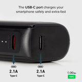 SBS NanoTube Powerbank 10W m. USB-A & USB-C - 5.000 mAh - Sort (DEMO)