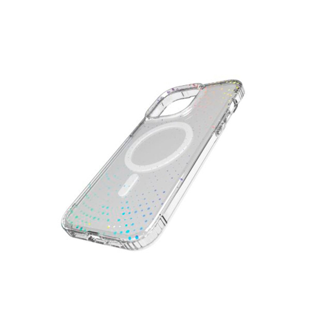 iPhone 14 Pro Max Tech21 EVO Sparkle Bagside Cover - MagSafe Kompatibel - Gennemsigtig m. Skinnende Prikker