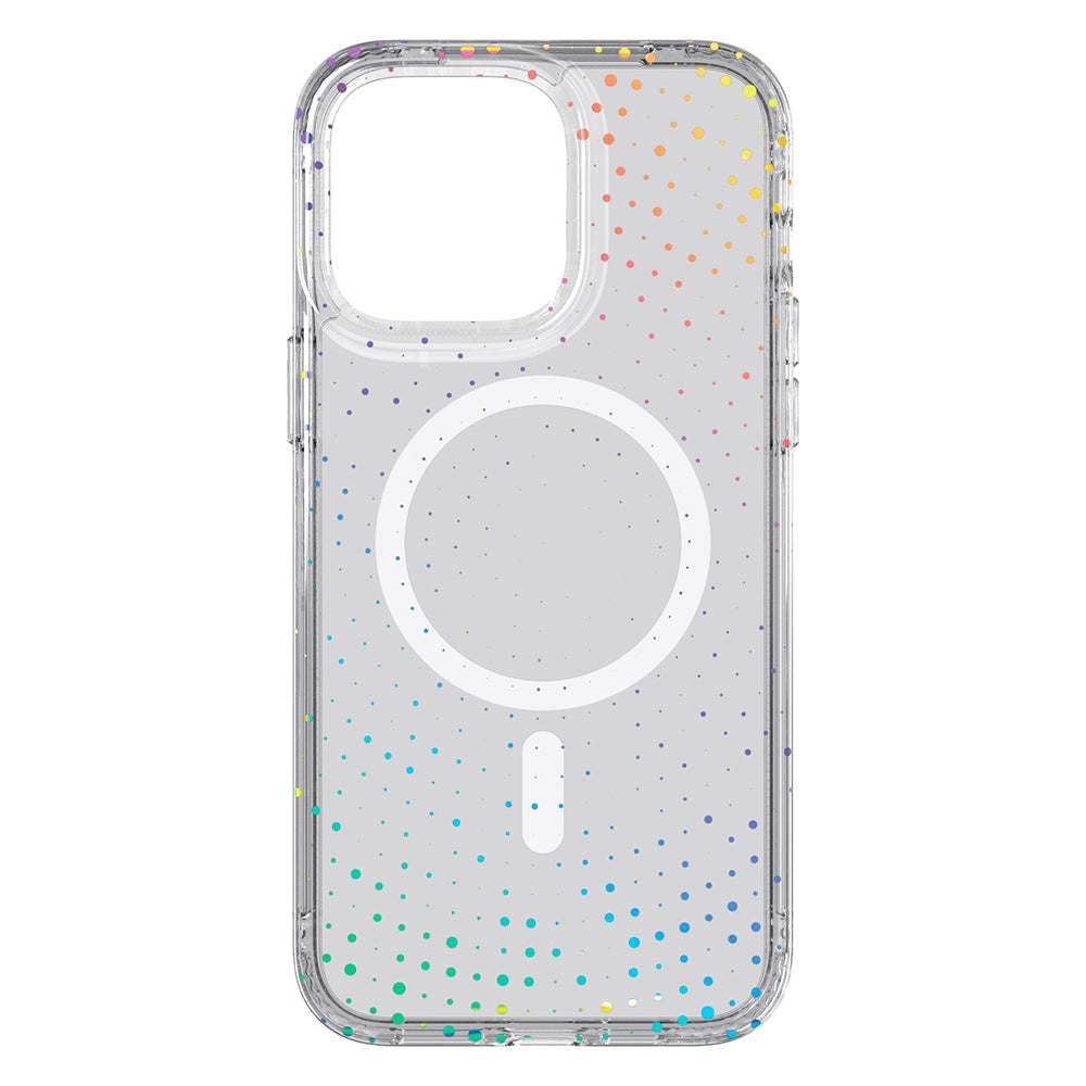 iPhone 14 Pro Max Tech21 EVO Sparkle Bagside Cover - MagSafe Kompatibel - Gennemsigtig m. Skinnende Prikker