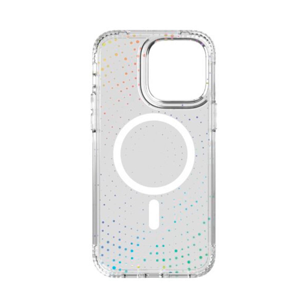 iPhone 14 Pro Max Tech21 EVO Sparkle Bagside Cover - MagSafe Kompatibel - Gennemsigtig m. Skinnende Prikker