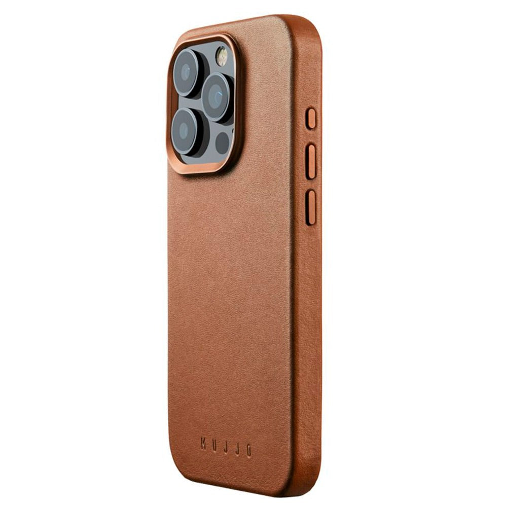 Mujjo iPhone 15 Pro Leather Cover - MagSafe Kompatibel - Brun