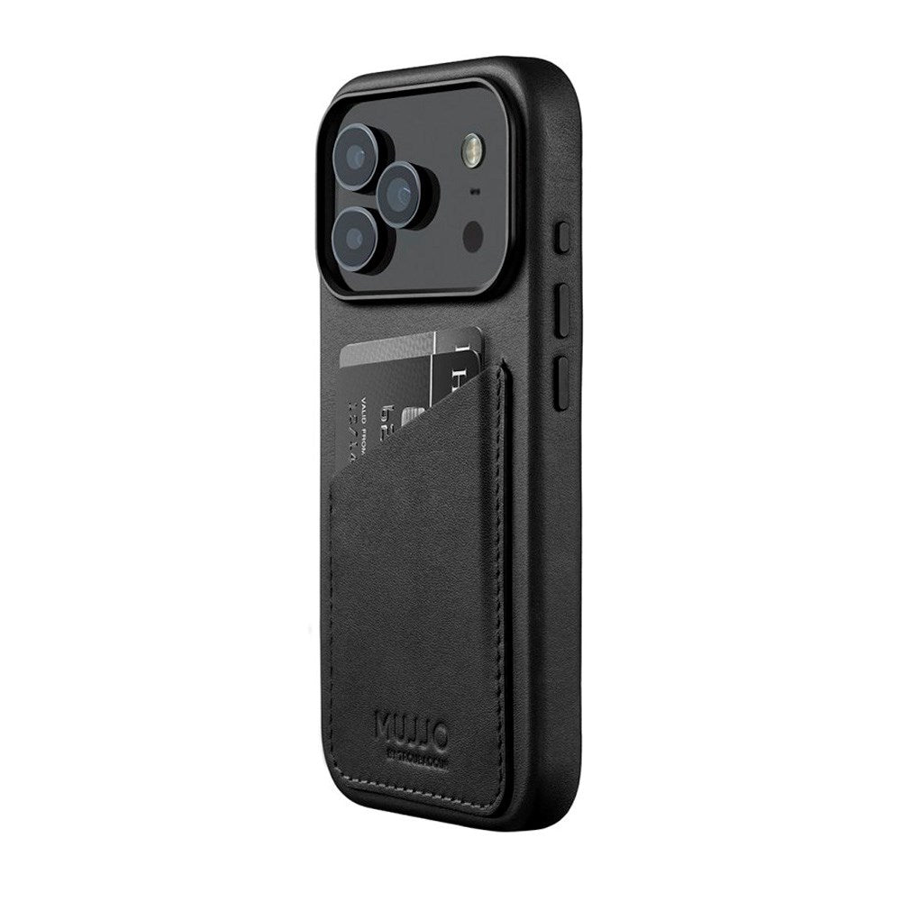 iPhone 17 Pro Mujjo Wallet Leather Cover - MagSafe Kompatibel - Black