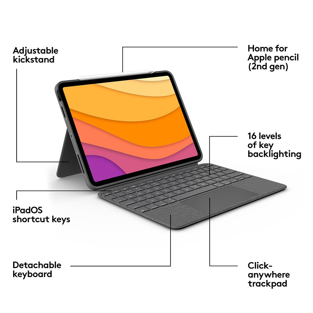 Logitech iPad Air (2022 / 2020) Combo Touch Keyboard (Dansk Tastatur m. Cover) - Grå