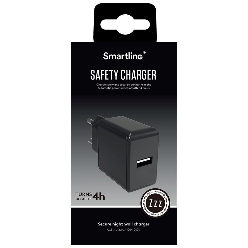 Smartline Safety Charger 10.5W Vægoplader med USB-A - Sort