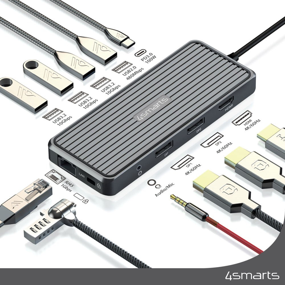 4smarts 100W SmartDock 11-i-1 USB-C Docking Station - Sort