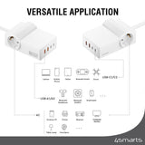 4smarts 6-i-1 Stømskinne m. 2x AC / 2x USB-C / 2x USB-A - 65W - Hvid