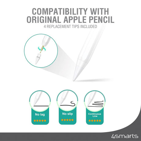 Apple Pencil Spidser 4smarts (1.Gen / 2.Gen) - 4 Stk. - Hvid