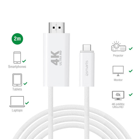 4smarts USB-C til HDMI Kabel - 2m / 100W - Hvid
