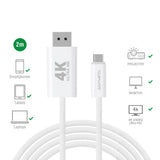 4smarts 2m USB-C til DisplayPort Kabel - Hvid