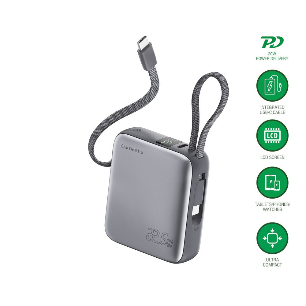 4smarts Pocket Dual Cord 22.5W PowerBank - 10.000 mAh - Space Grey