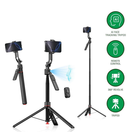 4smarts 360 AI Tripod Selfie Stick m. Ansigtssporing - Sort