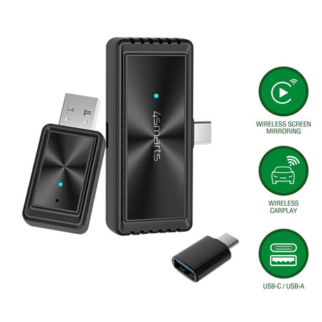 4Smarts Trådløs Adapter m. Skærmdublering - Apple CarPlay & Android Auto - Sort