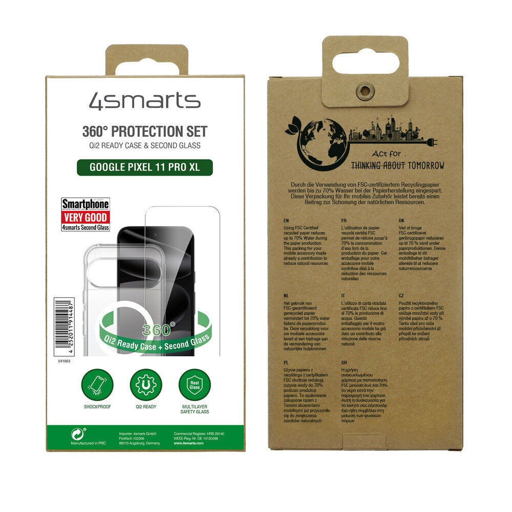Google Pixel 11 Pro XL 4Smarts 360° Protection Set m. Bagside Cover & Skærmbeskyttelse - Qi2 Kompatibel - Gennemsigtig