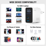 4smarts 100W Vægoplader m. Display & Indbygget USB-C Kabel & 1 x USB-A & 1 x USB-C - Hvid
