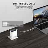 4smarts 100W Vægoplader m. Display & Indbygget USB-C Kabel & 1 x USB-A & 1 x USB-C - Hvid