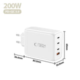Tech-Protect Vægoplader m. 3x USB-C / 1x USB-A - 200W - Hvid