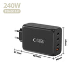 Tech-Protect Vægoplader m. 3x USB-C / 1x USB-A - 240W - Sort