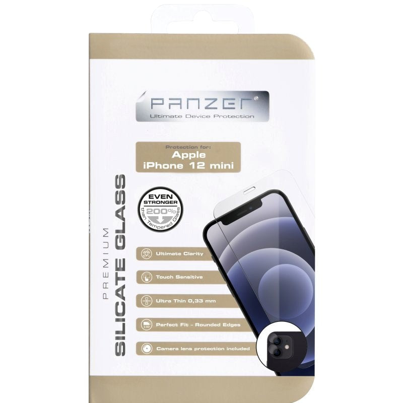 iPhone 12 Mini PANZER Premium Silicate Glass Full-Fit m. Kamera Beskyttelse