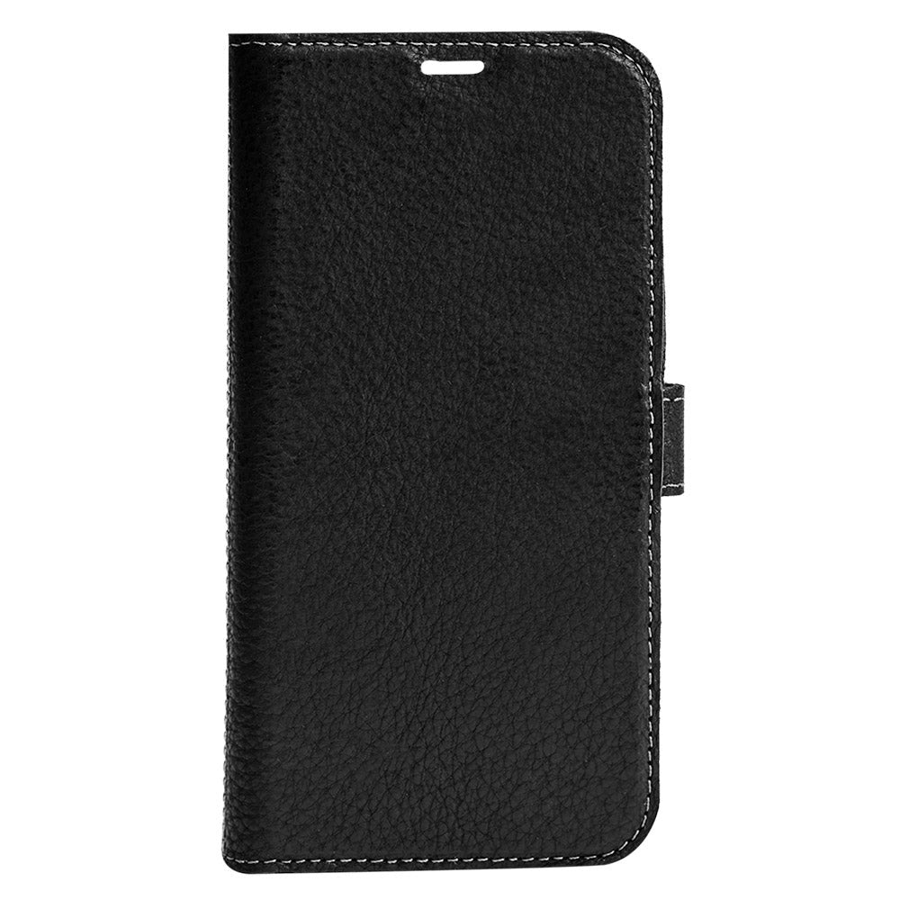 Essentials iPhone 13 Mini Ægte Læder Flip Cover 2 i 1 m. Kortholder - Sort