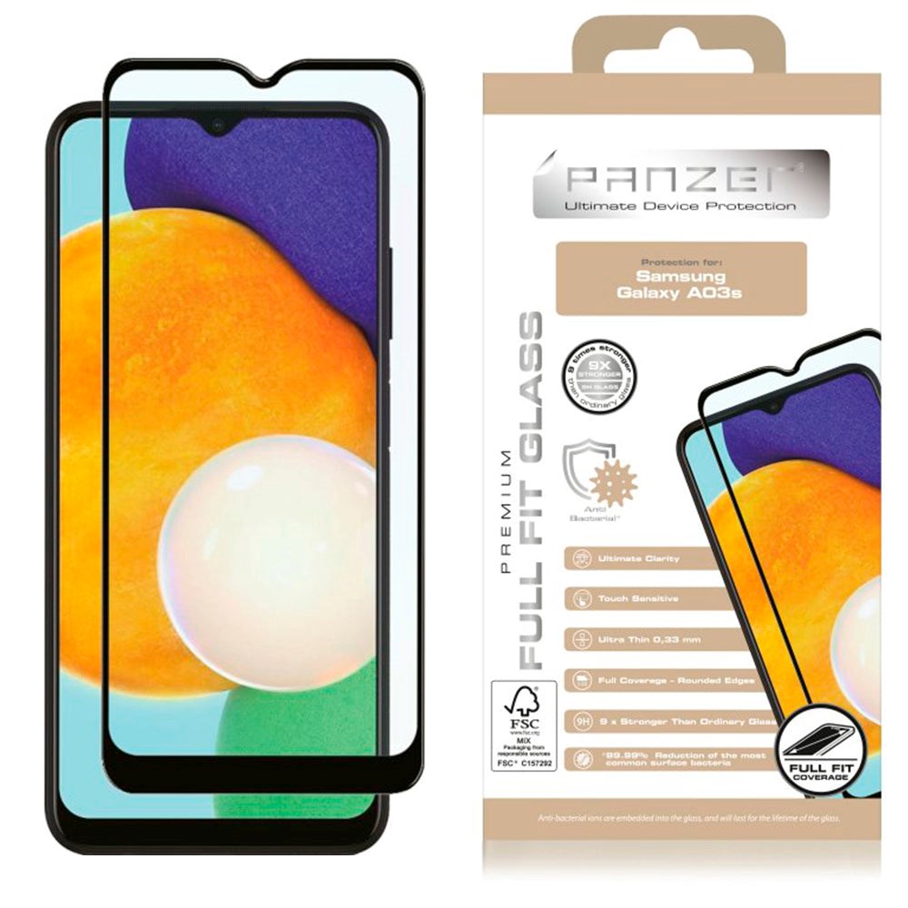 Samsung Galaxy A03s PANZER Premium Full Fit - Hærdet Glas - Sort Ramme