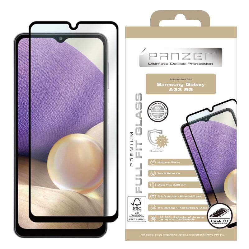 Samsung Galaxy A33 (5G) PANZER Premium Full-Fit Glass - Hærdet Glas - Sort Kant