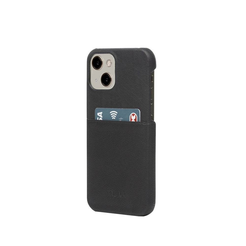 Trunk iPhone 13 Ægte Læder Mobil Cover m. Kortlomme - Sort
