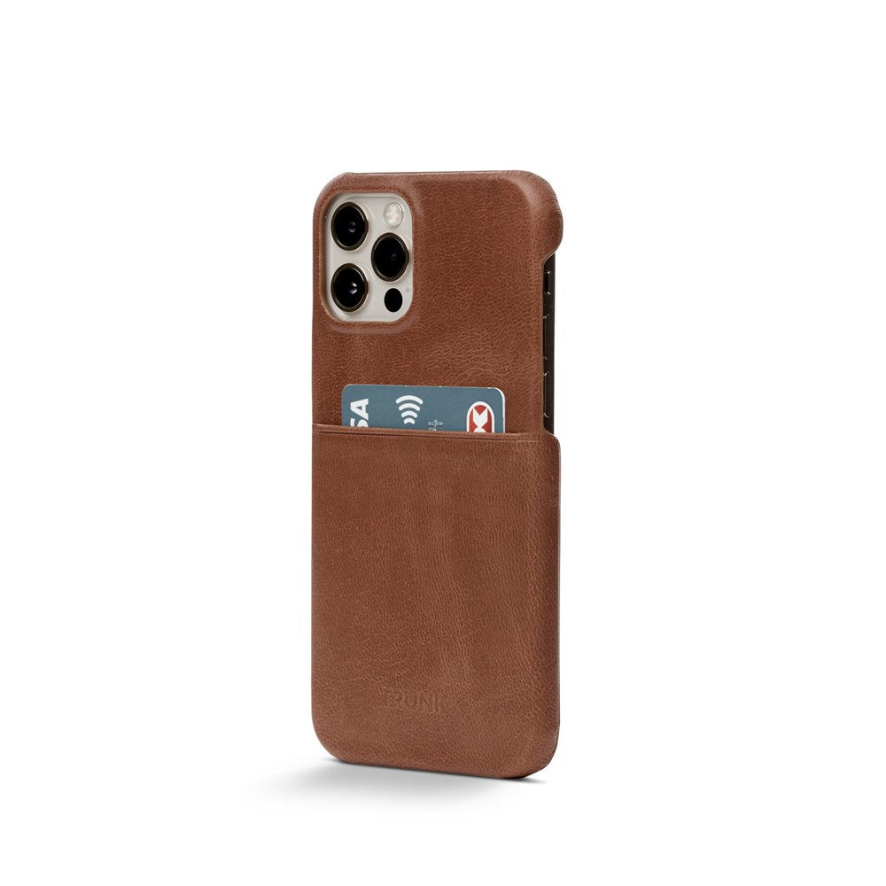 Trunk iPhone 13 Ægte Læder Mobil Cover m. Kortlomme - Brun
