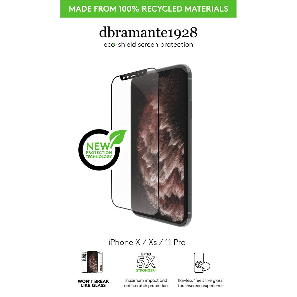 iPhone 11 Pro / Xs / X dbramante1928 Eco-Shield Skærmbeskyttelse m. Installationsramme - Sort Kant