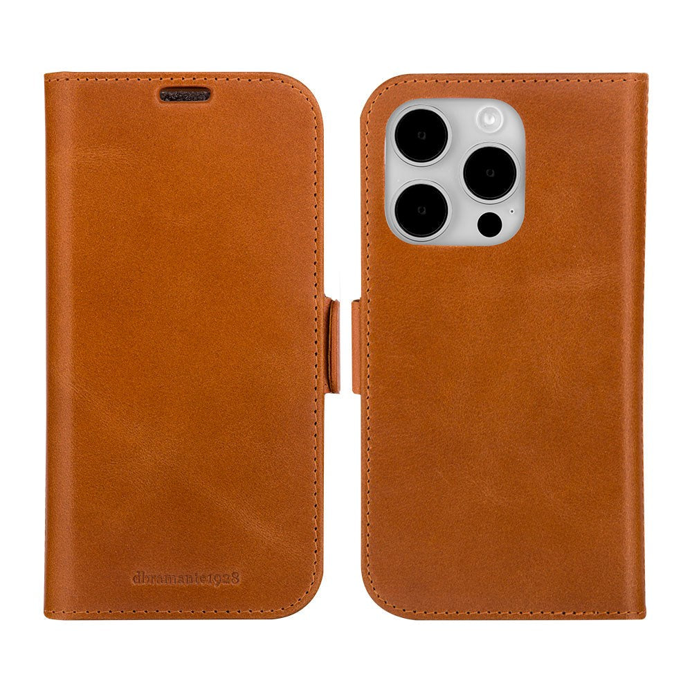 iPhone 15 Pro dbramante1928 Lynge Ægte Læder Magnet Flip Cover - Tan