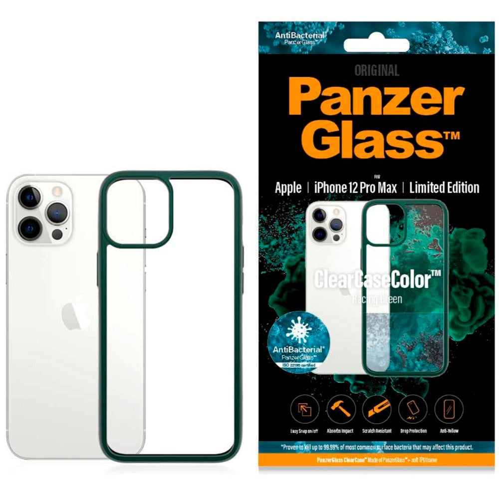 iPhone 12 Pro Max Cover PanzerGlass ClearCase Antibakteriel - Grøn Kant