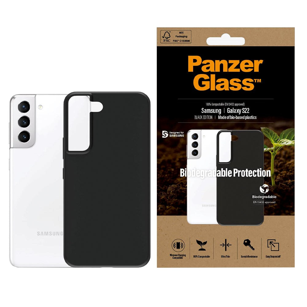 Samsung Galaxy S22 PanzerGlass Biodegradeable Case - 100% Plantebaseret - Sort