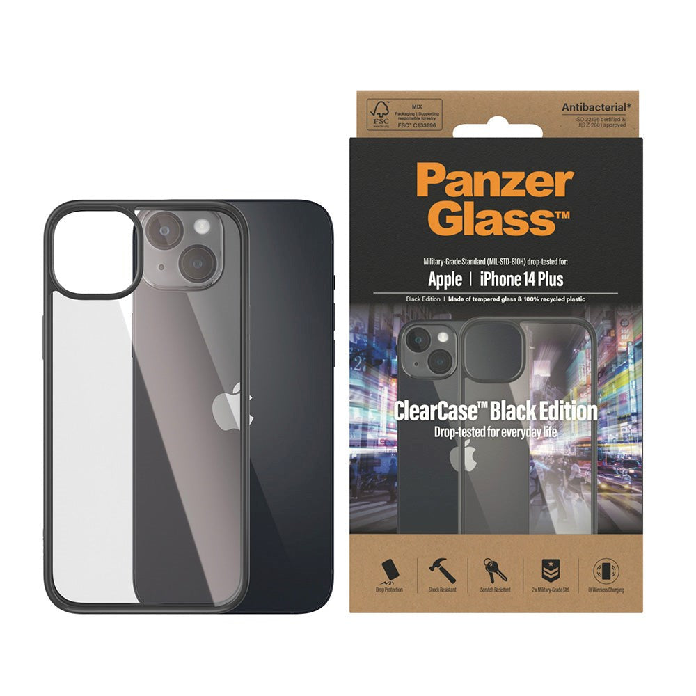 iPhone 14 Plus Bagside Cover PanzerGlass AntiBakteriel ClearCase - Sort Kant