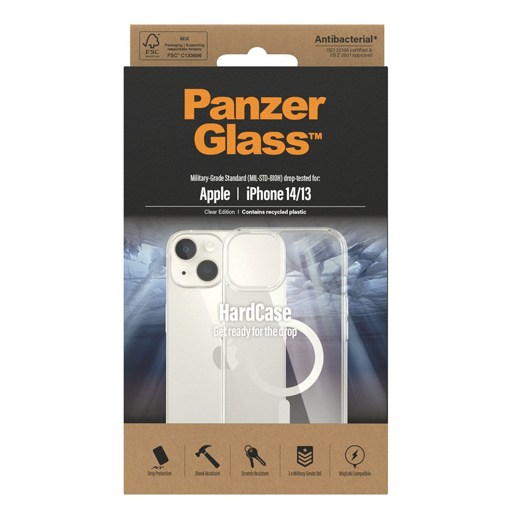 iPhone 14 / 13 Bagside Cover PanzerGlass HardCase Antibakteriel - MagSafe Kompatibel - Gennemsigtig