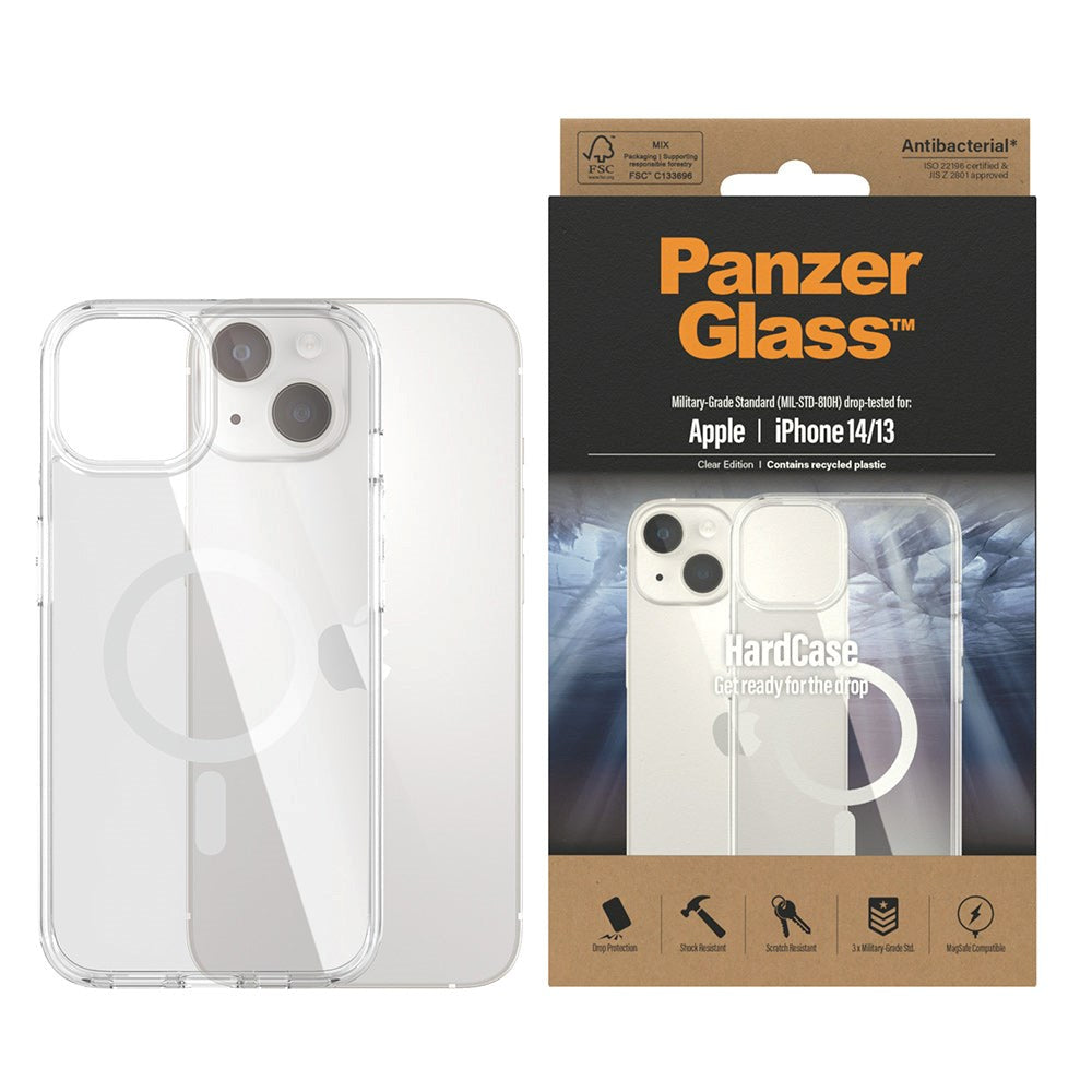 iPhone 14 / 13 Bagside Cover PanzerGlass HardCase Antibakteriel - MagSafe Kompatibel - Gennemsigtig