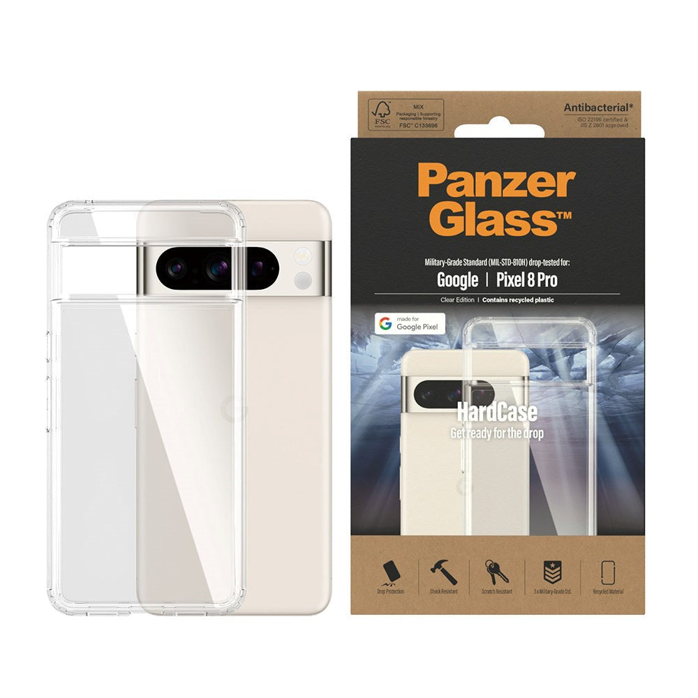 Google Pixel 8 Pro Bagside Cover PanzerGlass HardCase Antibakteriel - Gennemsigtig