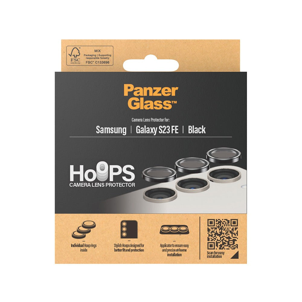 Samsung Galaxy S23 FE PanzerGlass Hoops - Beskyttelse til Kamera - Platinum Strength - Gennemsigtig / Sort