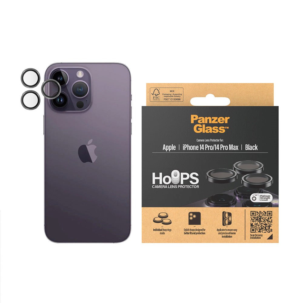 iPhone 14 Pro / 14 Pro Max PanzerGlass Hoops - Kamerabeskyttelsesglas - Gennemsigtig / Sort