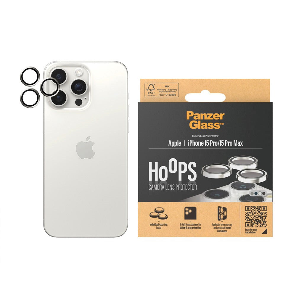 iPhone 15 Pro / 15 Pro Max PanzerGlass Hoops - Beskyttelse til Kamera - Platinum Strength - White Metal