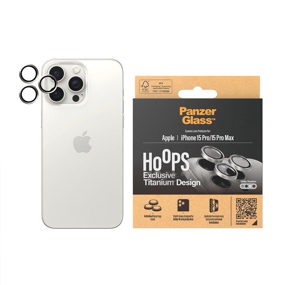 iPhone 15 Pro / 15 Pro Max PanzerGlass Hoops - Beskyttelse til Kamera - Platinum Strength - White Titanium