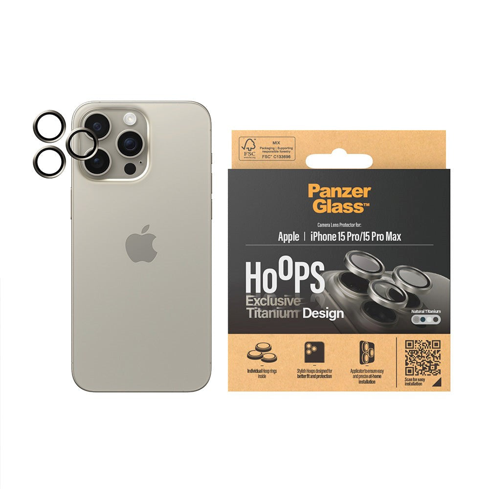 iPhone 15 Pro / 15 Pro Max PanzerGlass Hoops - Beskyttelse til Kamera - Platinum Strength - Natural Titanium