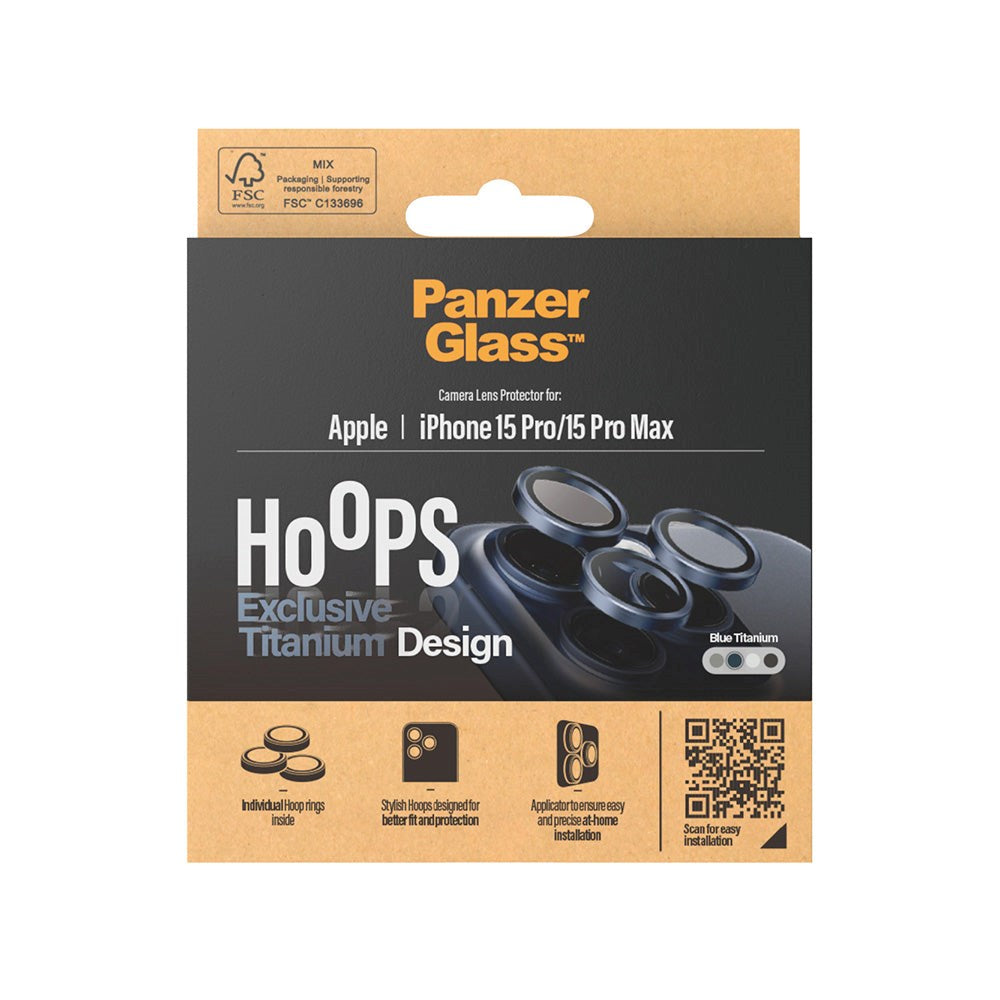 iPhone 15 Pro / 15 Pro Max PanzerGlass Hoops - Beskyttelse til Kamera - Platinum Strength - Blue Titanium