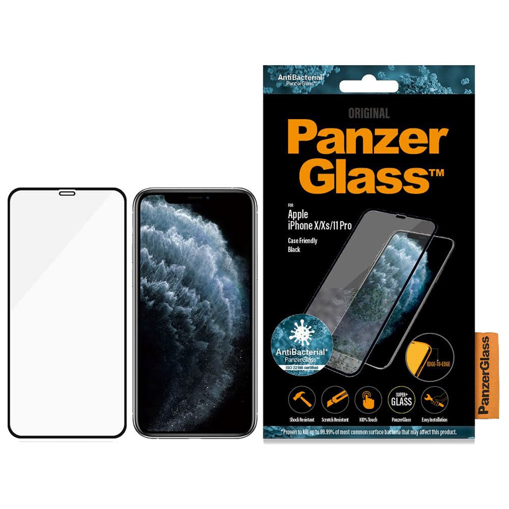 iPhone 11 Pro / Xs / X PanzerGlass Edge-To-Edge Skærmbeskyttelse - Case Friendly - Sort