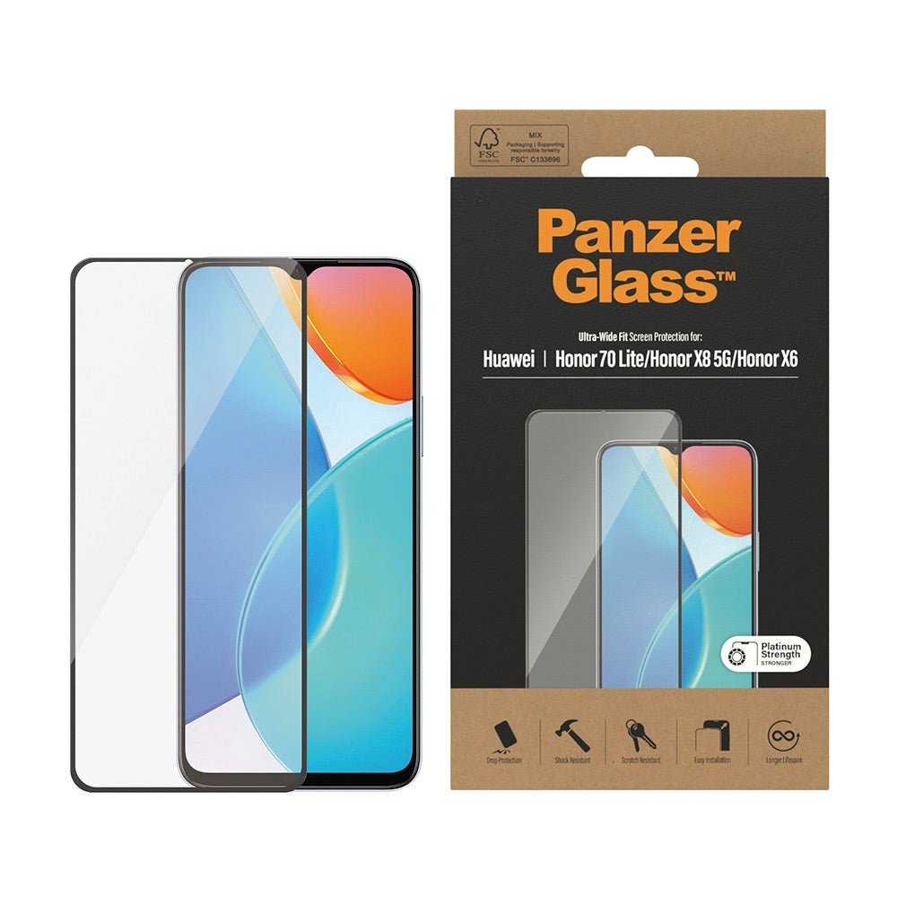 Honor 70 Lite PanzerGlass Ultra Wide Fit Skærmbeskyttelsesglas - Platinum Strength - Sort Kant