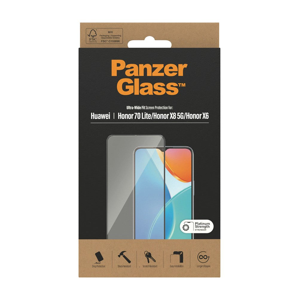 Honor 70 Lite PanzerGlass Ultra Wide Fit Skærmbeskyttelsesglas - Platinum Strength - Sort Kant