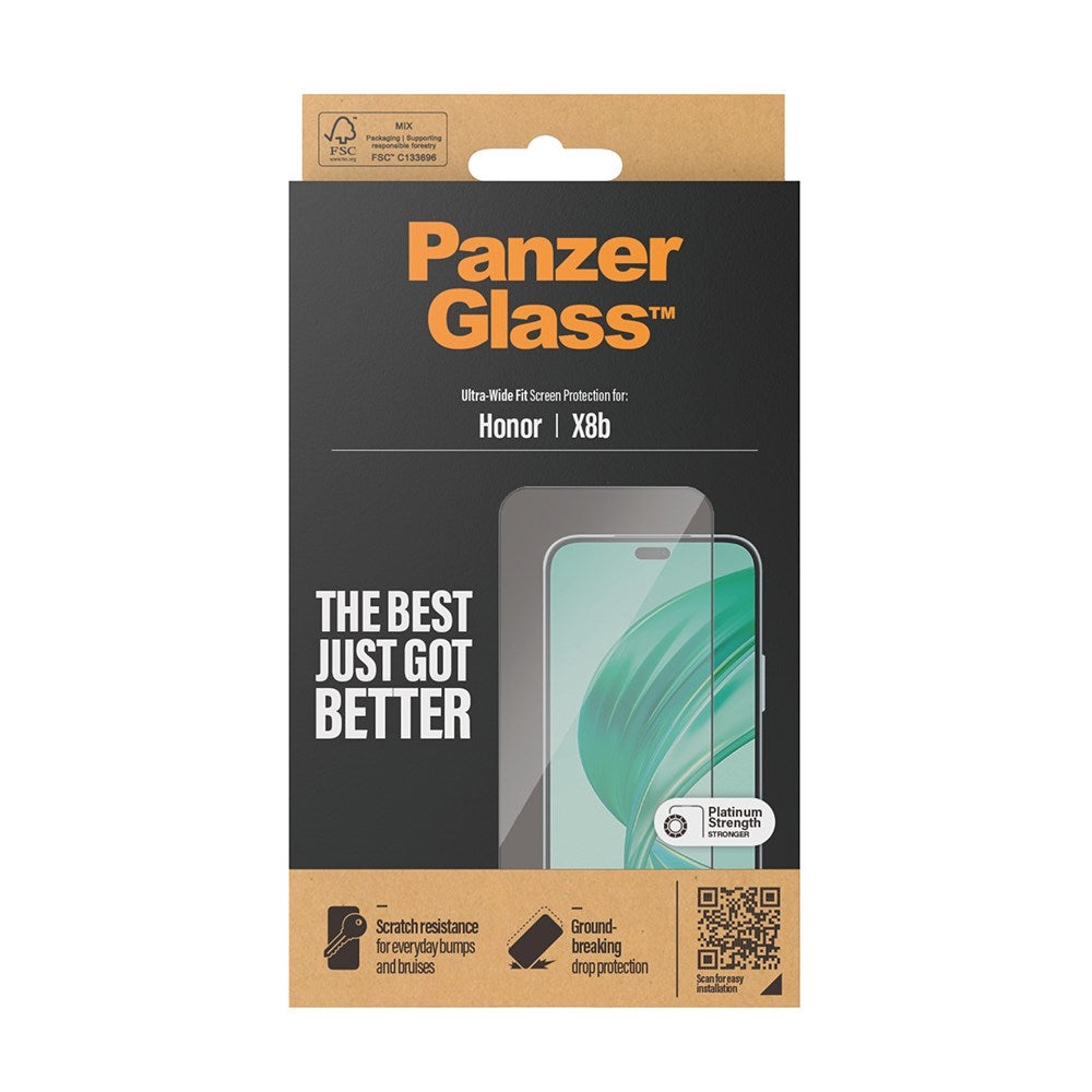 Honor X8b PanzerGlass Ultra Wide Fit Skærmbeskyttelsesglas - Platinum Strength - Sort Kant