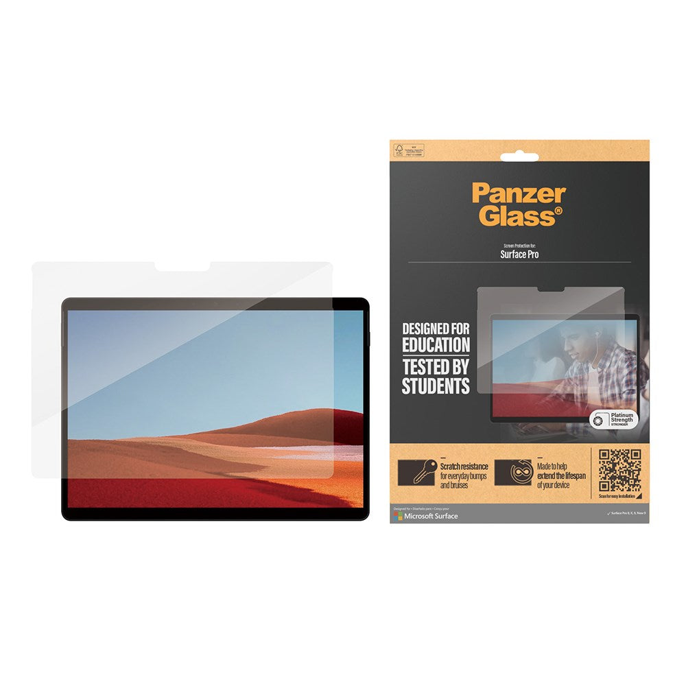 Microsoft Surface Pro X / Pro 8 / Pro 9 PanzerGlass AntiBacterial Ultra-Wide Fit Beskyttelsesglas - Platinum Strength - Gennemsigtig