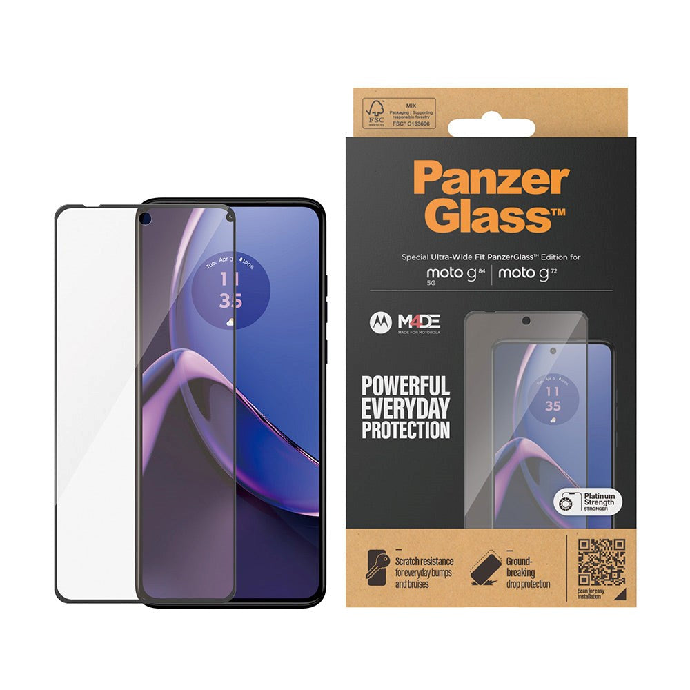 Motorola Moto G72 / G84 PanzerGlass Ultra Wide Fit Skærmbeskyttelsesglas - Platinum Strength - Sort Kant