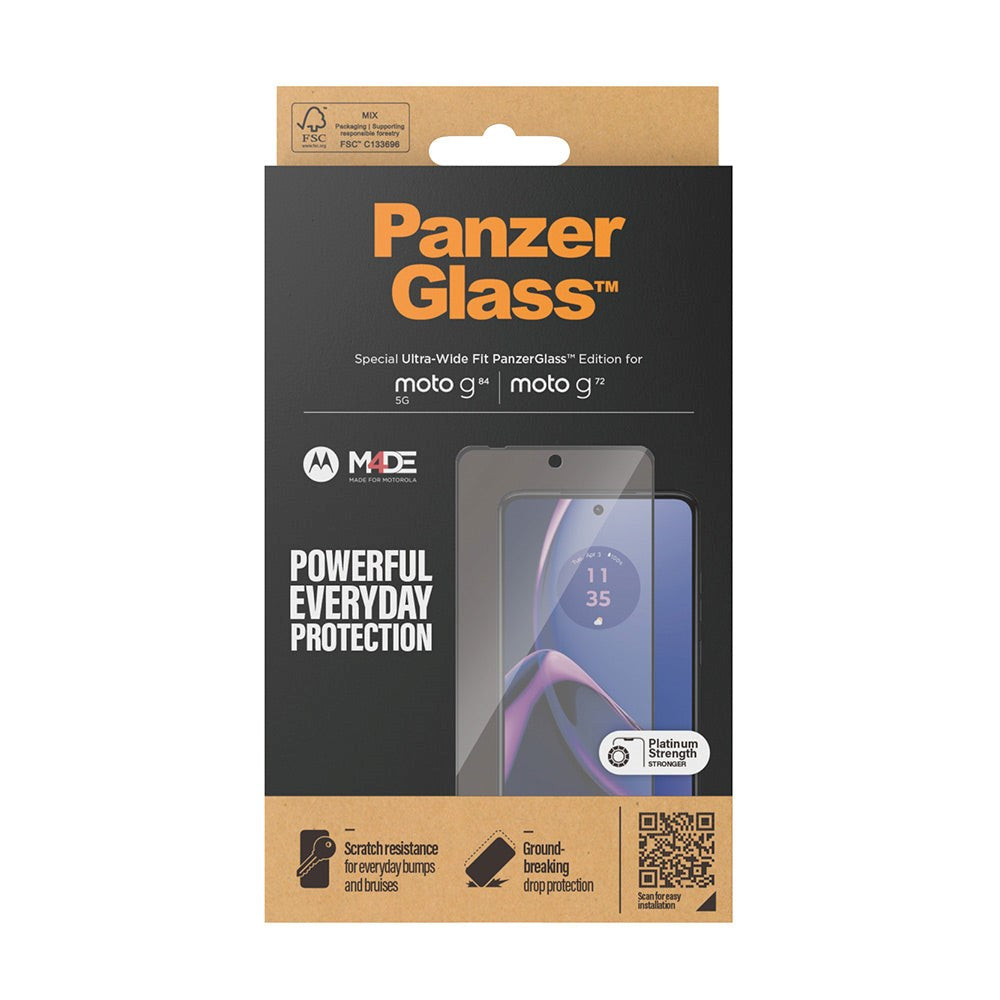 Motorola Moto G72 / G84 PanzerGlass Ultra Wide Fit Skærmbeskyttelsesglas - Platinum Strength - Sort Kant