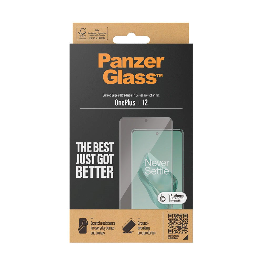 OnePlus 12 PanzerGlass Ultra Wide Fit Skærmbeskyttelsesglas - Platinum Strength - Sort Kant