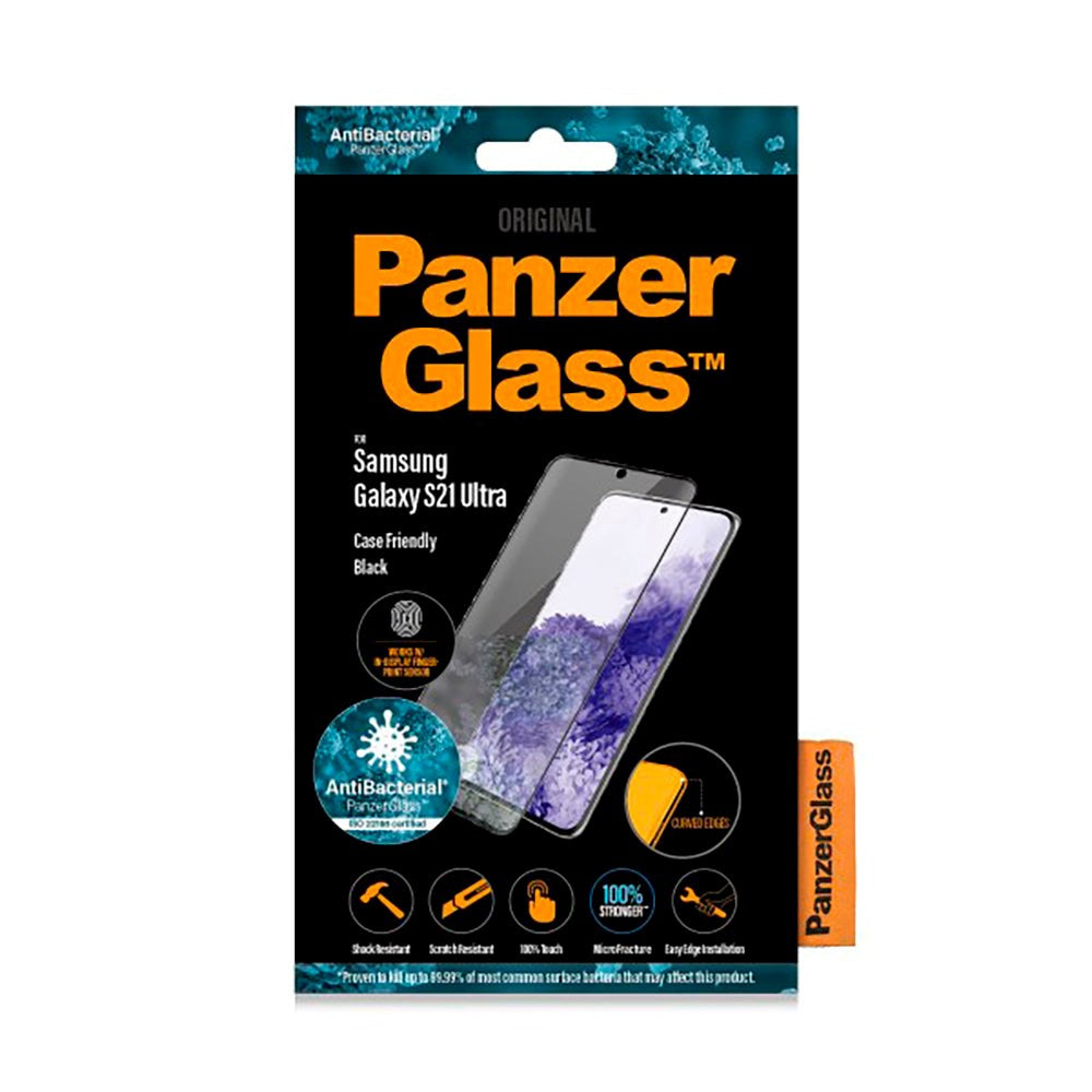 Samsung Galaxy S21 Ultra PanzerGlass AntiBacterial Edge-To-Edge Fringerprint Skærmbeskyttelse - Case Friendly - Sort